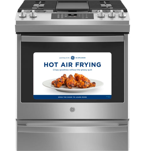 GE® 30" Slide-In Front-Control Convection Gas Range with No Preheat Air Fry JGS760SPSS