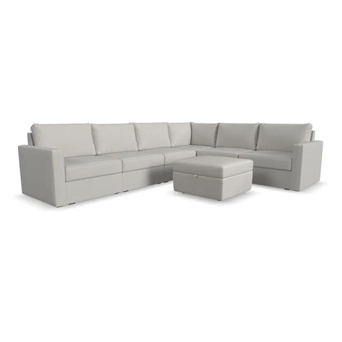 Flex 6-Seat Sectional with Standard Arm and Storage Ottoman - Frost