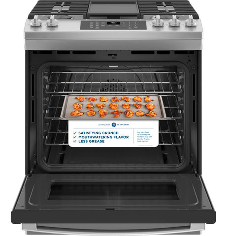 GE® 30" Slide-In Front-Control Convection Gas Range with No Preheat Air Fry JGS760SPSS