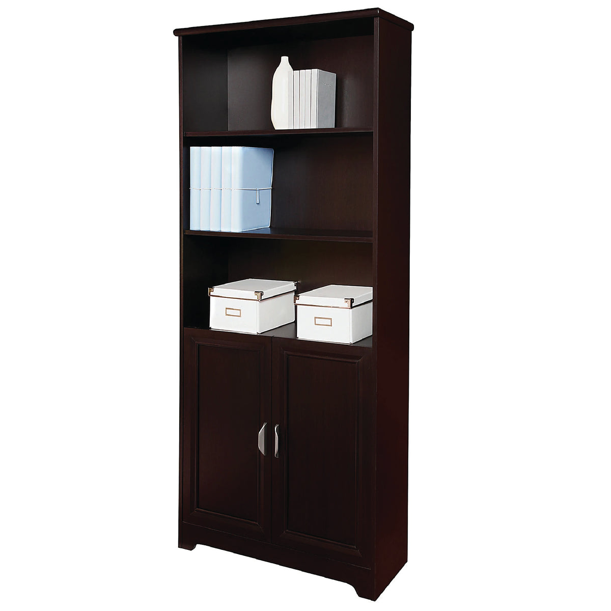 Realspace® Magellan 72"H 5-Shelf Contemporary Bookcase With Doors "Espresso/Dark Finish"