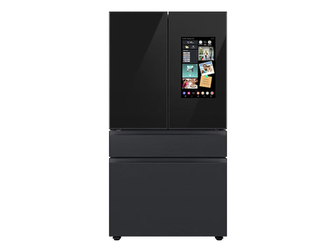 Bespoke 4-Door French Door Refrigerator (29 cu. ft.) – with Top Left and Family Hub™ Panel in Charcoal Glass - and Matte Black Steel Middle and Bottom Door Panels