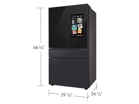 Bespoke 4-Door French Door Refrigerator (29 cu. ft.) – with Top Left and Family Hub™ Panel in Charcoal Glass - and Matte Black Steel Middle and Bottom Door Panels