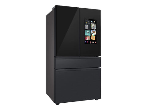 Bespoke 4-Door French Door Refrigerator (29 cu. ft.) – with Top Left and Family Hub™ Panel in Charcoal Glass - and Matte Black Steel Middle and Bottom Door Panels