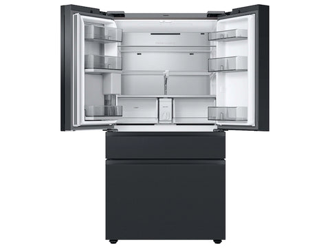 Bespoke 4-Door French Door Refrigerator (29 cu. ft.) – with Top Left and Family Hub™ Panel in Charcoal Glass - and Matte Black Steel Middle and Bottom Door Panels