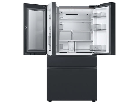 Bespoke 4-Door French Door Refrigerator (29 cu. ft.) – with Top Left and Family Hub™ Panel in Charcoal Glass - and Matte Black Steel Middle and Bottom Door Panels