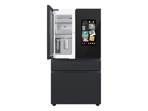 Bespoke 4-Door French Door Refrigerator (29 cu. ft.) – with Top Left and Family Hub™ Panel in Charcoal Glass - and Matte Black Steel Middle and Bottom Door Panels