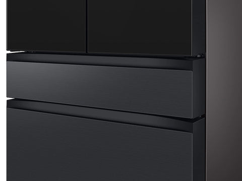 Bespoke 4-Door French Door Refrigerator (29 cu. ft.) – with Top Left and Family Hub™ Panel in Charcoal Glass - and Matte Black Steel Middle and Bottom Door Panels