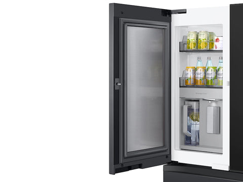 Bespoke 4-Door French Door Refrigerator (29 cu. ft.) – with Top Left and Family Hub™ Panel in Charcoal Glass - and Matte Black Steel Middle and Bottom Door Panels