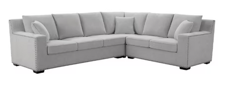 Constantine 119.5 in. W Square Arm 3pc Polyester L Shaped Sectional, Light Gray