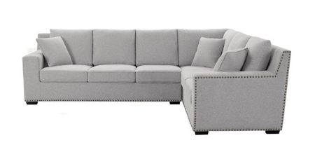 Constantine 119.5 in. W Square Arm 3pc Polyester L Shaped Sectional, Light Gray