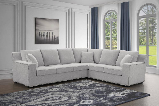 Constantine 119.5 in. W Square Arm 3pc Polyester L Shaped Sectional, Light Gray