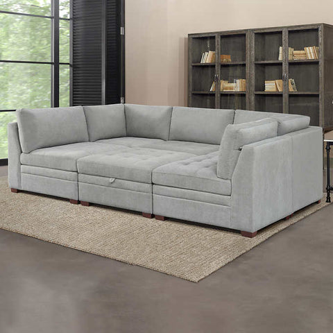 Thomasville Tisdale Fabric Sectional with Storage Ottoman Light Gray