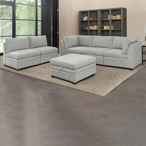 Thomasville Tisdale Fabric Sectional with Storage Ottoman Light Gray