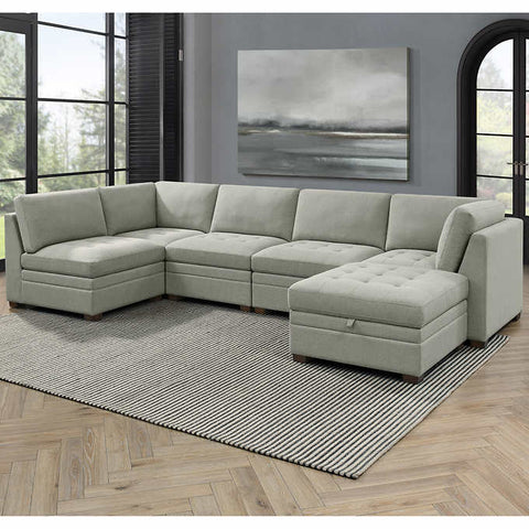 Thomasville Tisdale Boucle Modular Sectional with Storage Ottoman