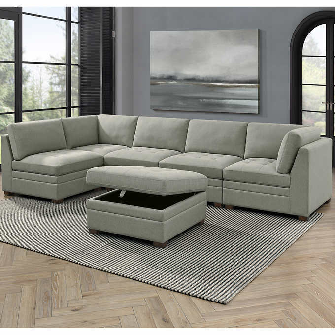 Thomasville Tisdale Boucle Modular Sectional w Storage Ottoman ...