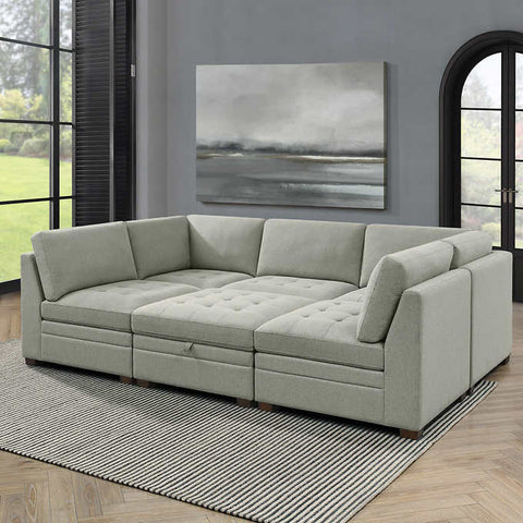 Thomasville Tisdale Boucle Modular Sectional with Storage Ottoman