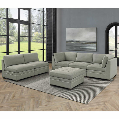 Thomasville Tisdale Boucle Modular Sectional with Storage Ottoman