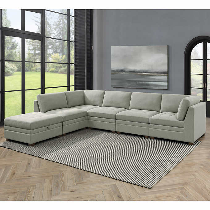 Thomasville Tisdale Boucle Modular Sectional w Storage Ottoman ...