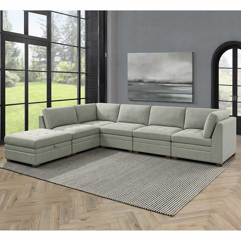 Thomasville Tisdale Boucle Modular Sectional with Storage Ottoman