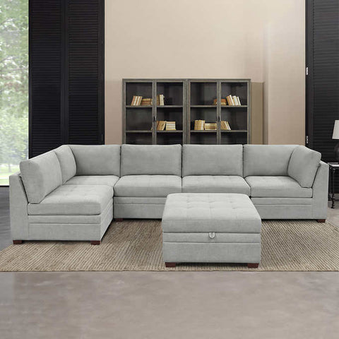 Thomasville Tisdale Fabric Sectional with Storage Ottoman Light Gray