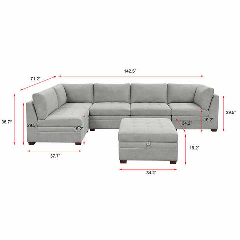 Thomasville Tisdale Fabric Sectional with Storage Ottoman Light Gray