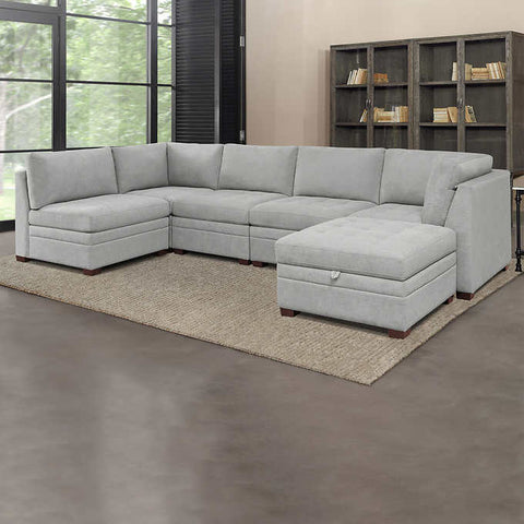 Thomasville Tisdale Fabric Sectional with Storage Ottoman Light Gray