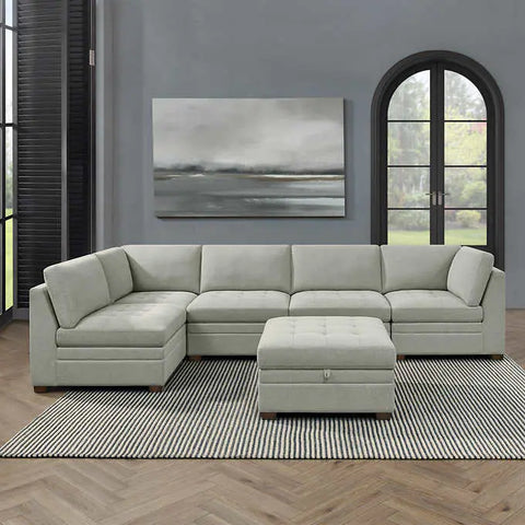 Thomasville Tisdale Boucle Modular Sectional with Storage Ottoman