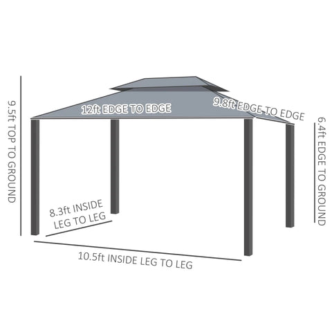 12 ft. x 10 ft. Charcoal Grey Hardtop Patio Gazebo Canopy Outdoor Pavilion
