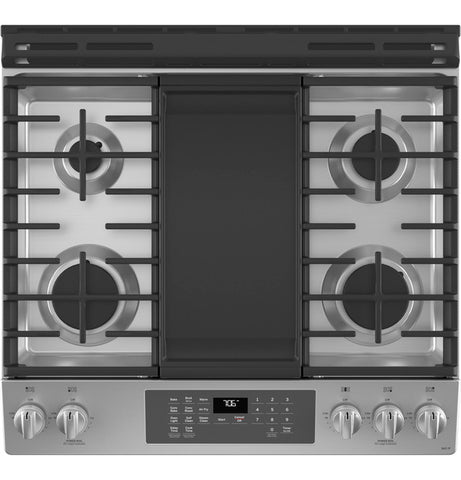 GE® 30" Slide-In Front-Control Convection Gas Range with No Preheat Air Fry JGS760SPSS
