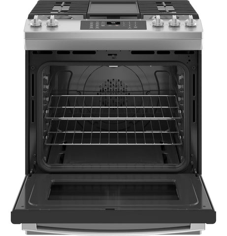 GE® 30" Slide-In Front-Control Convection Gas Range with No Preheat Air Fry JGS760SPSS