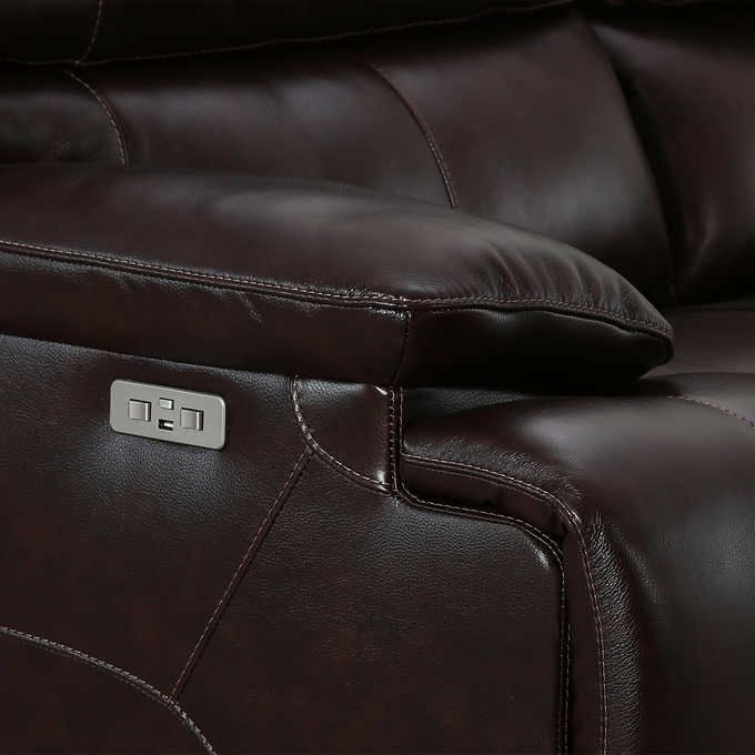 Simon Li, Ridgewin, Leather, Power Reclining Sofa with Power Headrest, Brown